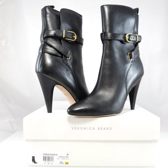 NIB$550 VERONICA BEARD Sohelia Buckled Strap Leather High-heel Ankle Boots 7.5 - Picture 12 of 14